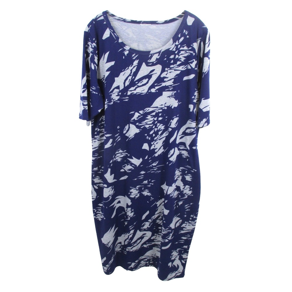 LuLaRoe Midi Shift Dress Womens 3XL Blue Gray Geometric Stretch Knit Casual